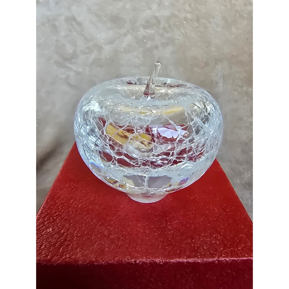 The Master Teacher Crackled Glass Apple Paperweight Award Handcrafted USA Boxed